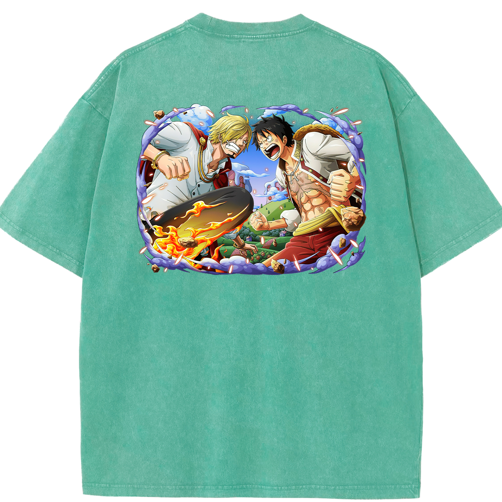 ワンピース モンキー・D・ルフィ ONE PIECE Monkey D. Luffy 綿100% ヴィンテージ風 半袖Tシャツ（背面プリント）